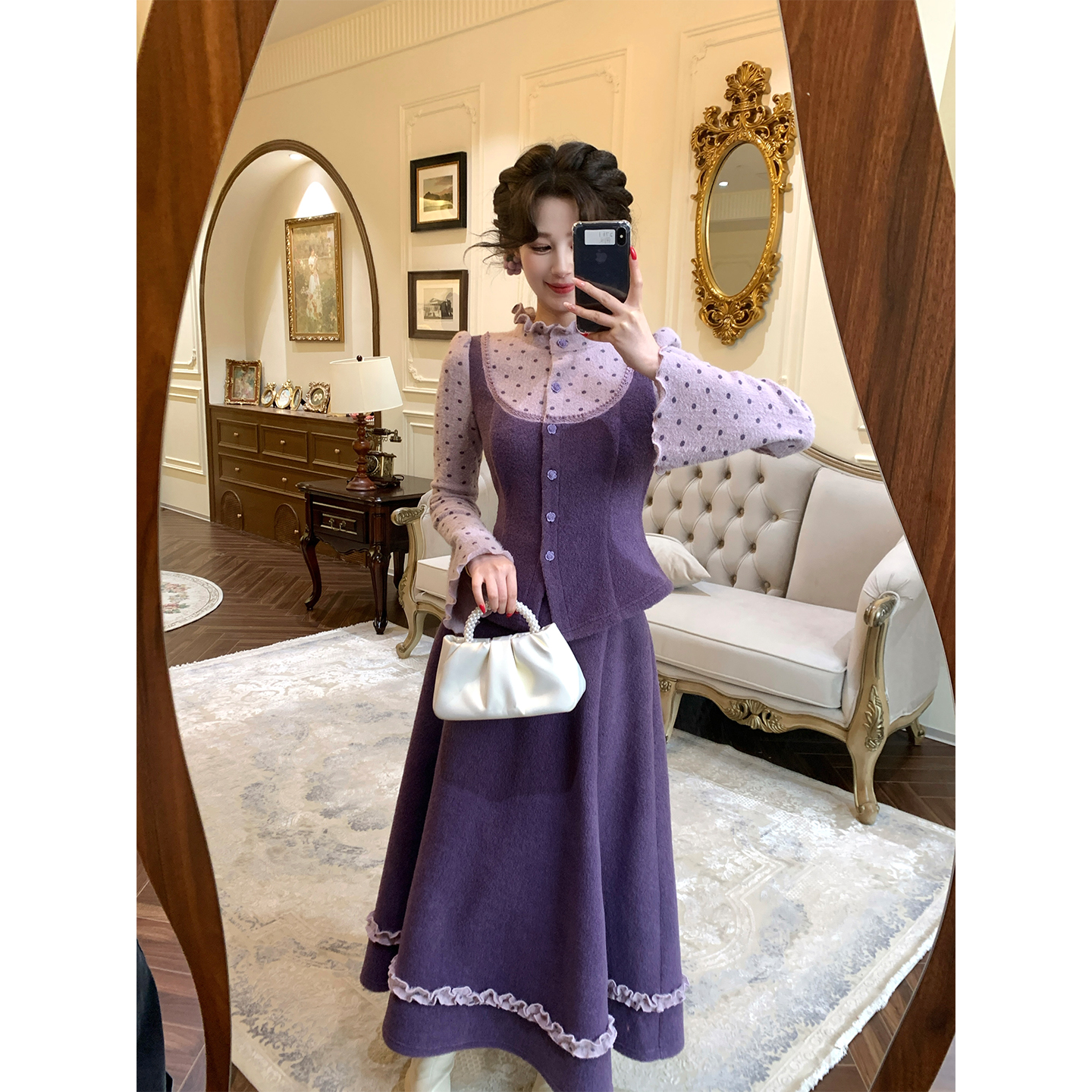 现货一生罗曼【紫韵流光】法式复古时尚气质上衣女长袖衬衫Y5769