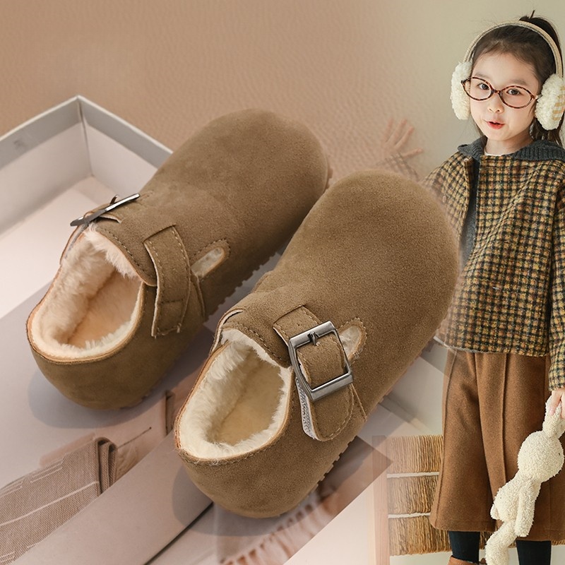 中大童【断码】女童勃肯鞋2025秋冬款儿童棉鞋软底雪地靴男童加绒鞋