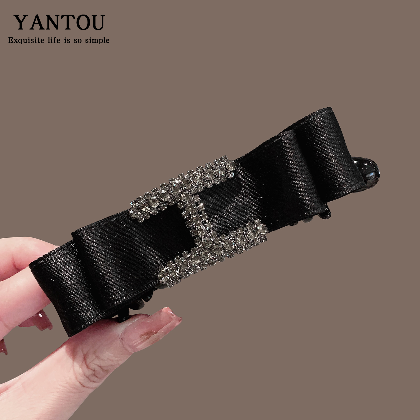 韩国东大门高级感蝴蝶结水钻竖夹字母后脑勺横夹香蕉夹LN-11034