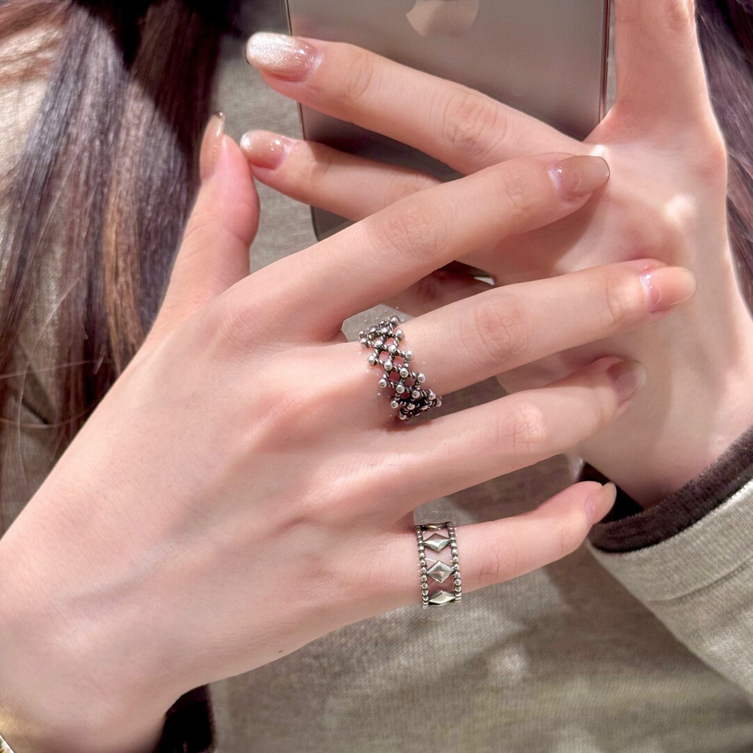 复古小众设计高级感蕾丝网格戒指女个性百搭开口大小可调节食指环