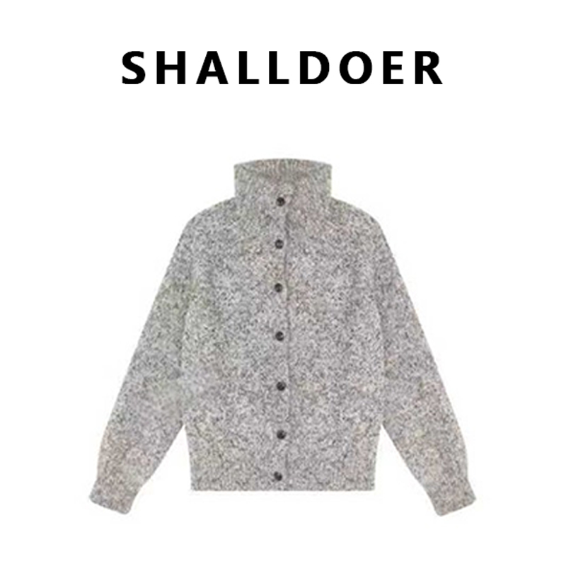 SHALLDOER【格雷序幕】秋冬季邓肯花纱混纺针织慵懒花灰色针织上衣