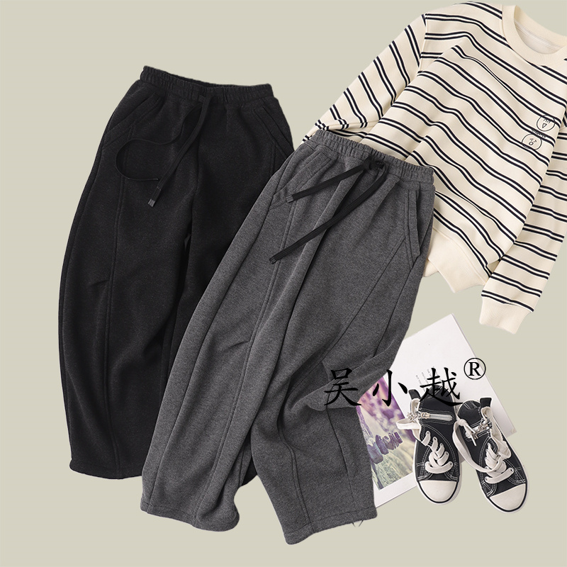 吴小越W1799男童加绒直筒裤冬款儿童长裤男孩卫裤休闲灰色运动裤
