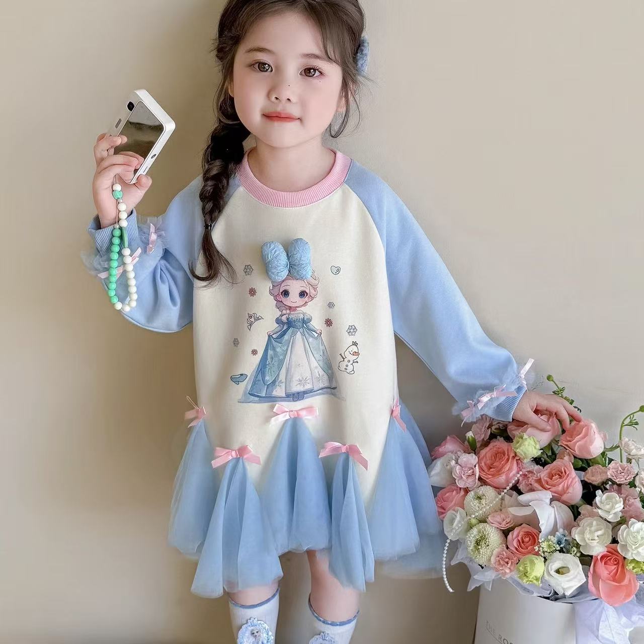 HHkids女童爱莎卫衣裙新款女童甜美冰雪奇缘公主裙GQZ021