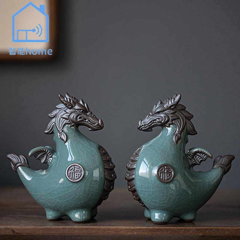 创意陶瓷龙马茶宠招财摆件客厅办公室桌面装饰品变可爱招财猫茶宠