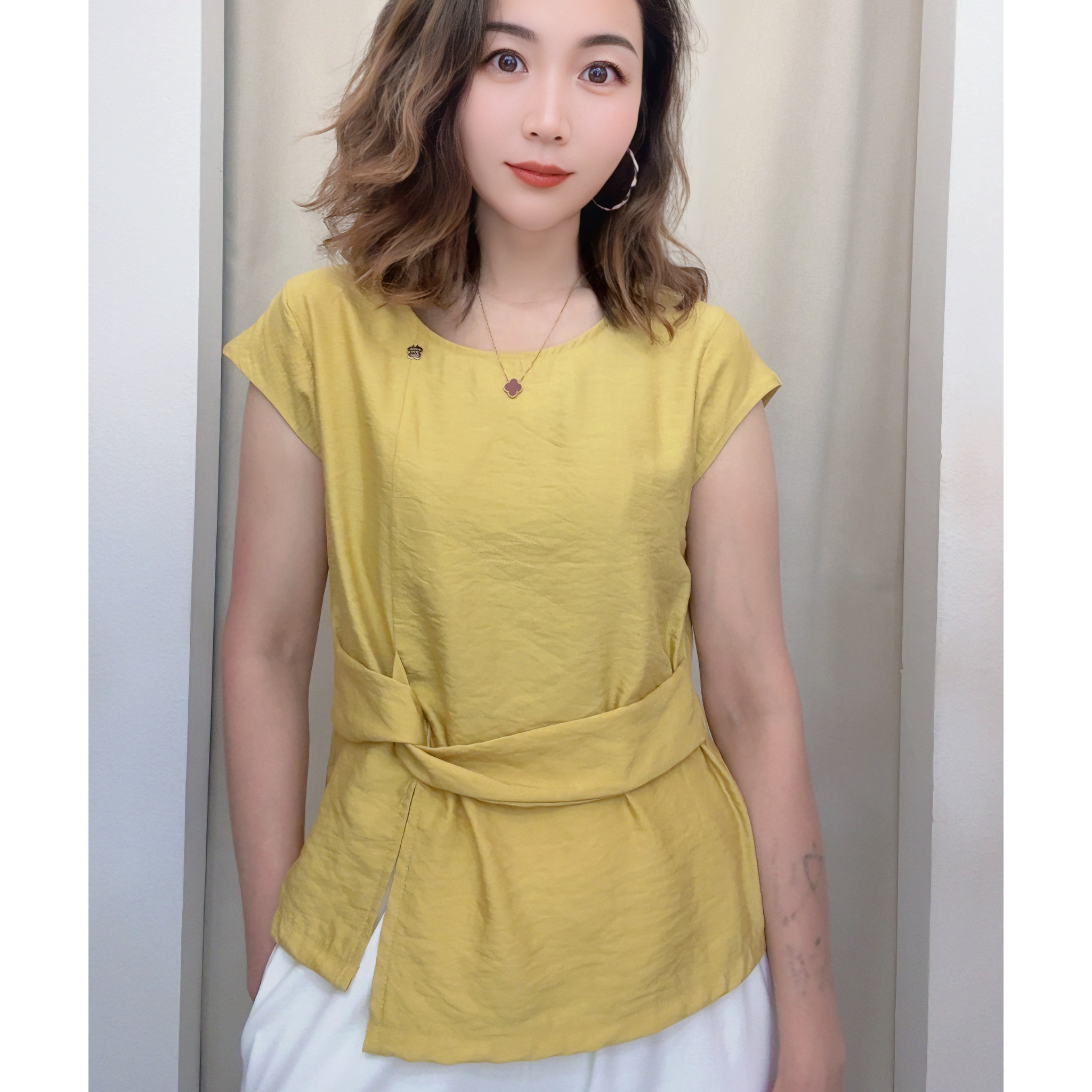 2025夏季新款时尚气质小飞袖短袖小衫洋气衬衫小众休闲收腰上衣女