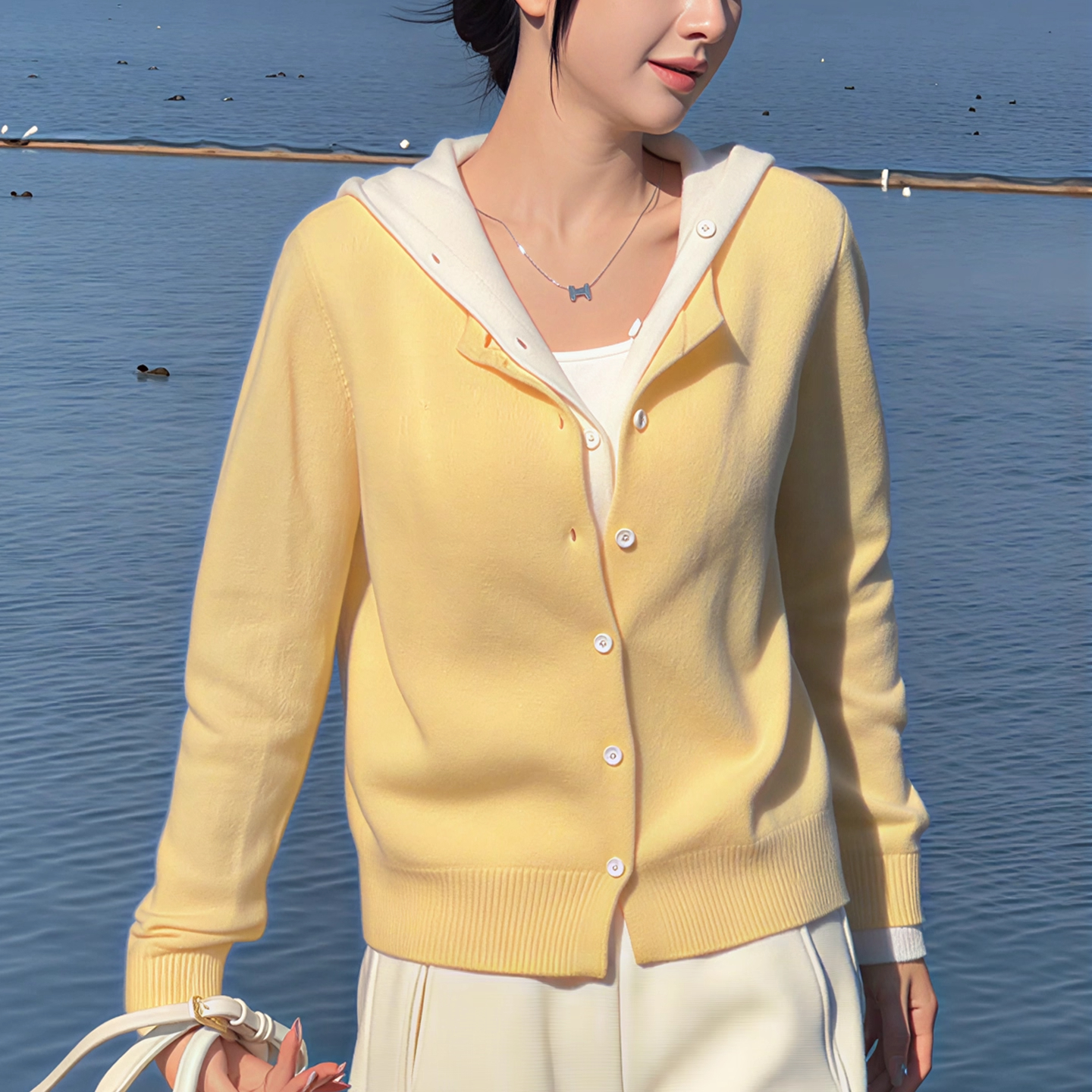 连帽撞色毛衣开衫女2025秋冬新款洋气减龄长袖针织衫假两件薄外套