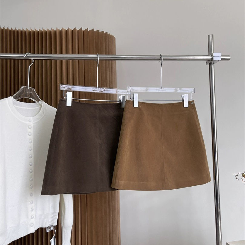 美拉德秋冬款复古半身裙女卡其色鹿皮绒短裙气质巨好看a字短裤裙