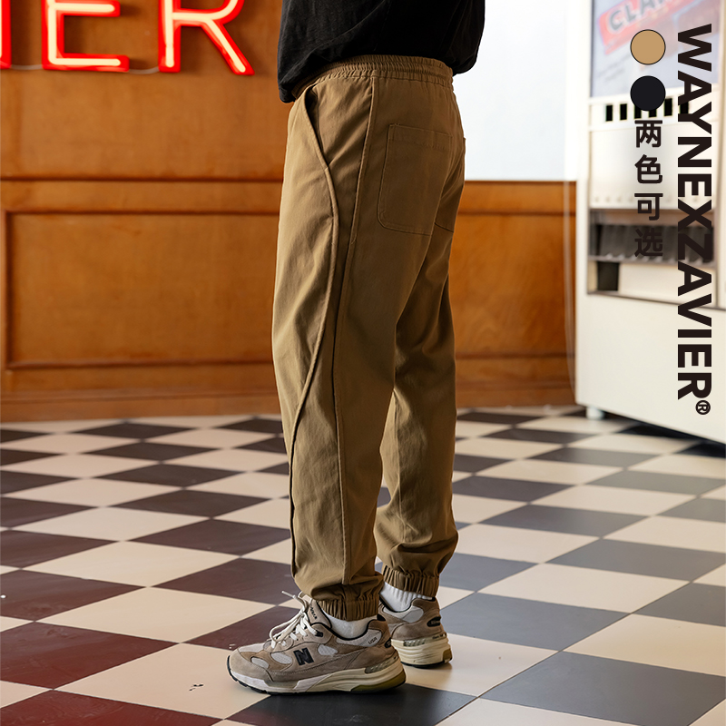 韦恩泽维尔加大宽松大码男秋冬松紧腰立裁显瘦束脚锥形休闲裤9132