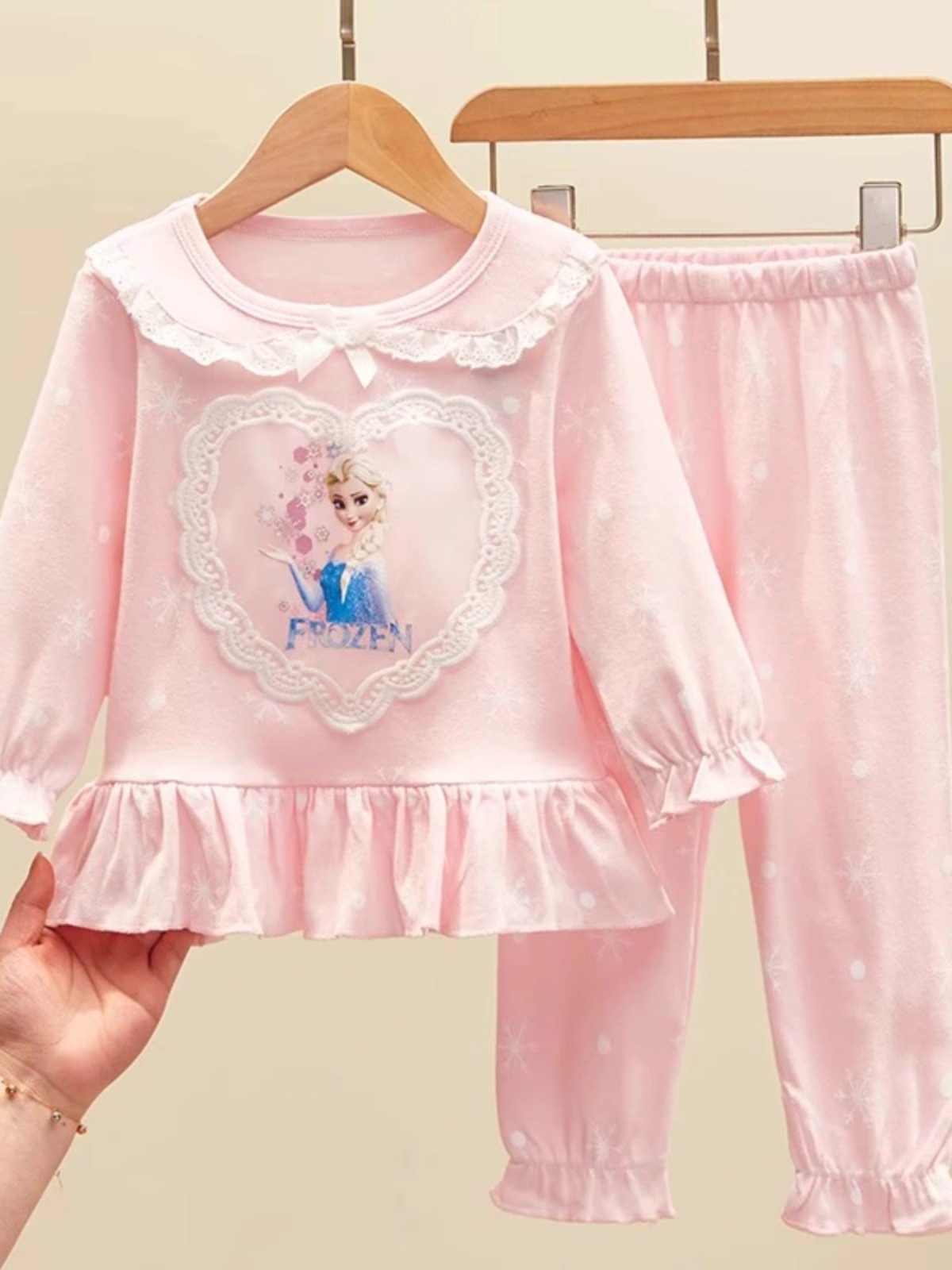 小女孩春秋新款纯棉居家服套装公主风长袖卡通暖和女童家居服套装