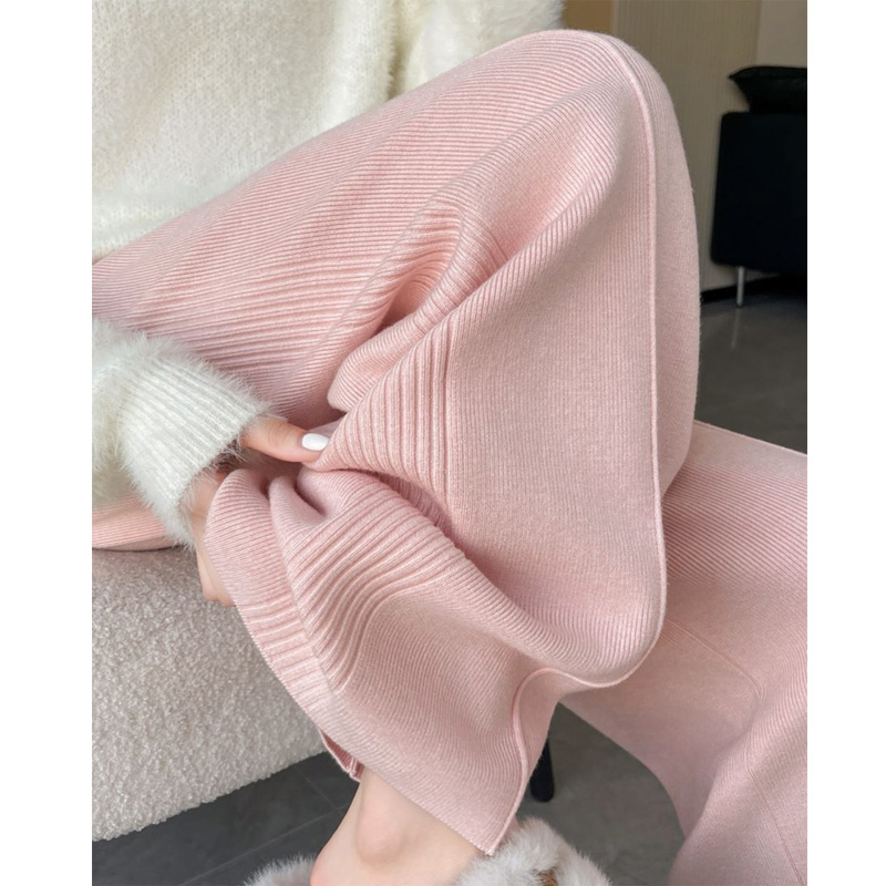 新款针织阔腿裤女秋冬季垂坠感高腰窄版直筒裤宽松显瘦拖地糯米裤