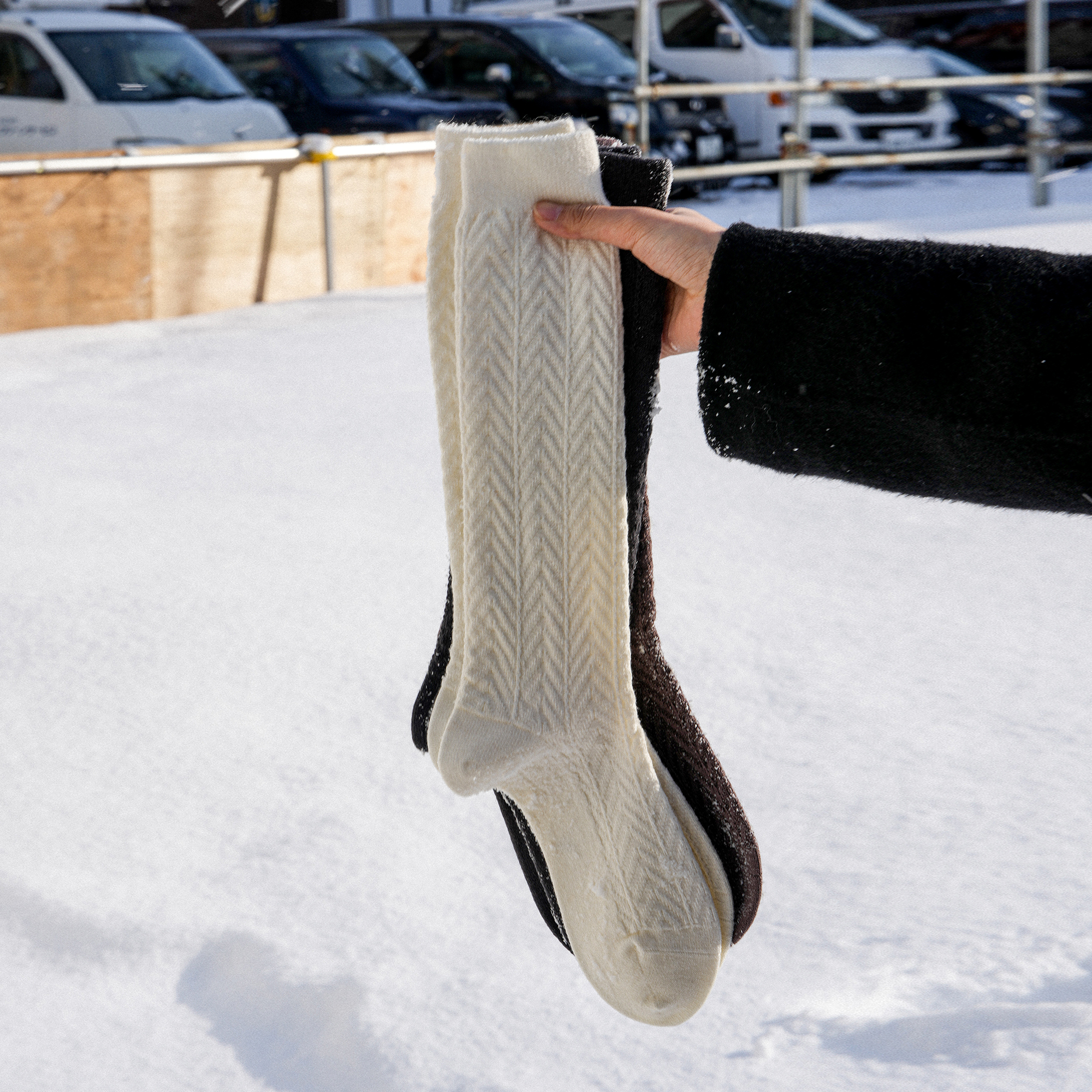 Beeff“幸运纹”小腿袜 无骨美利奴羊毛麻花编织复古长袜保暖秋冬