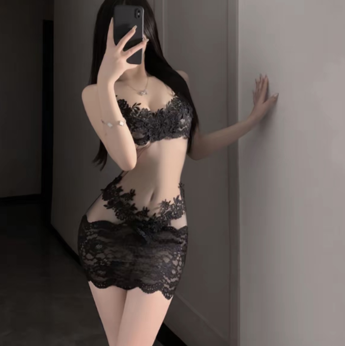 性感睡裙连体衣纯欲蕾丝制服睡衣美背镂空火辣诱惑包臀
