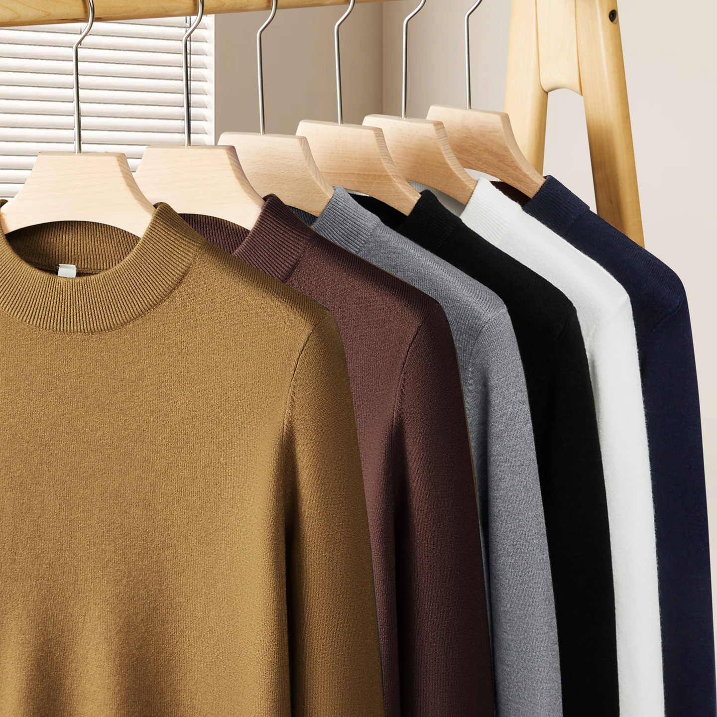 吸湿蓄热  含绵羊毛  半高领针织衫男2025新款简约百搭打底毛衣