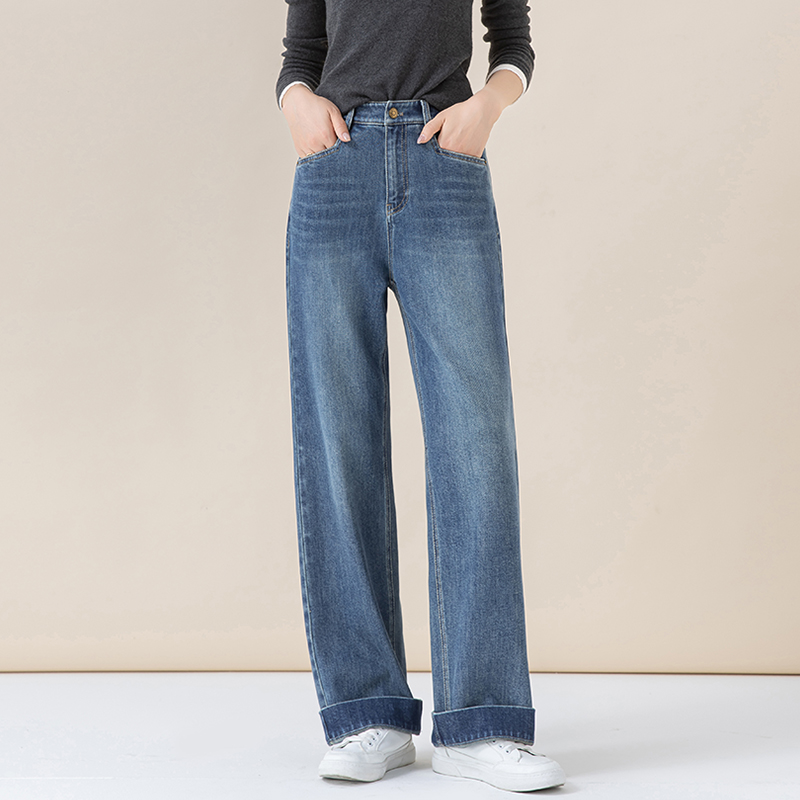 蜜糖之城2025秋季新款宽松显瘦窄版直筒裤简约百搭弹力大码牛仔裤