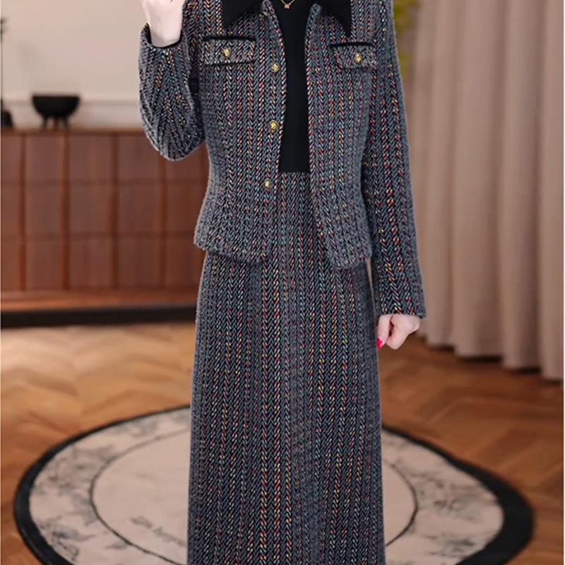 气质POLO领长袖两件套连衣裙女2025秋冬新款妈妈爆款套装礼服裙子