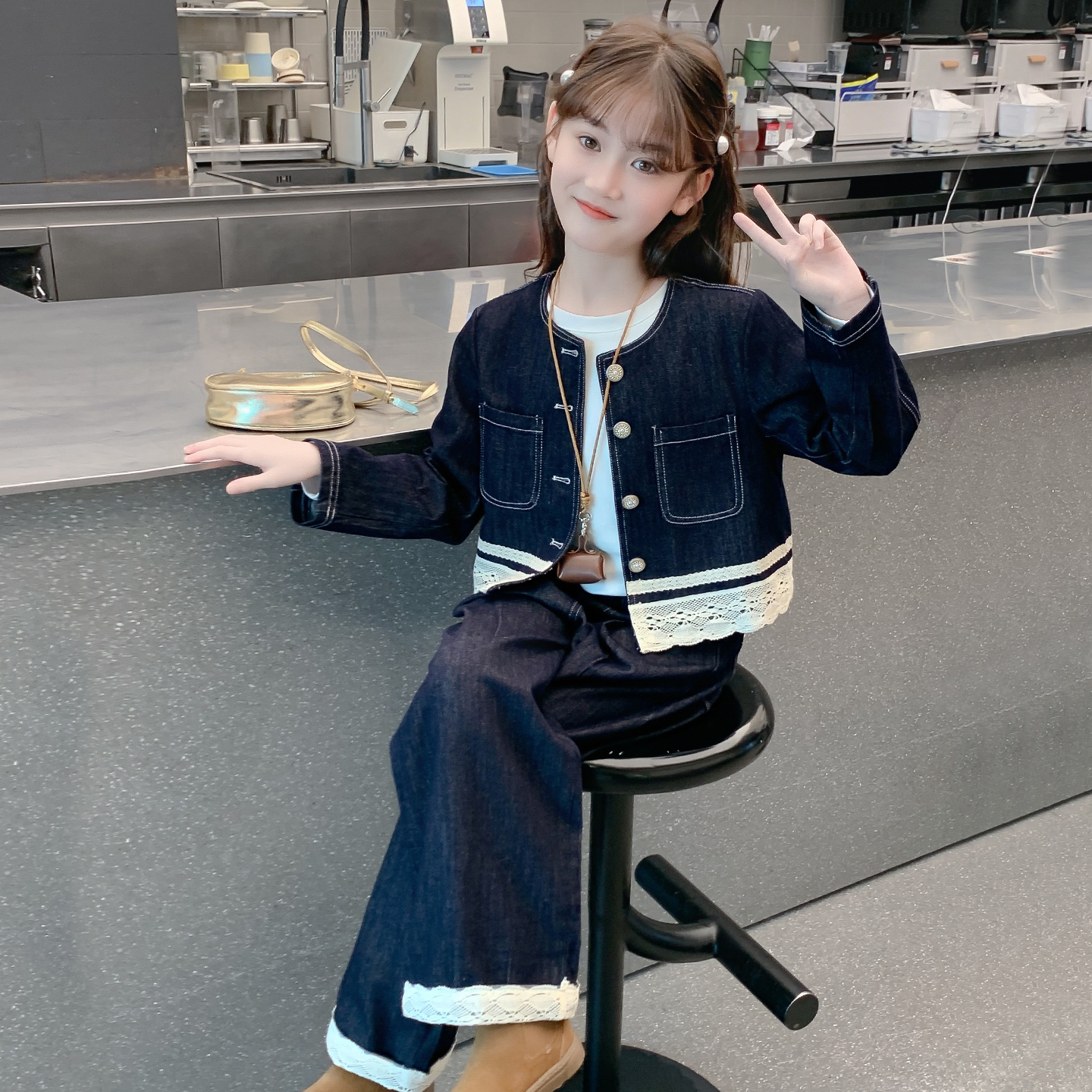 女童秋装套装2025新款儿童网红洋气时髦牛仔两件套女孩春秋款时尚