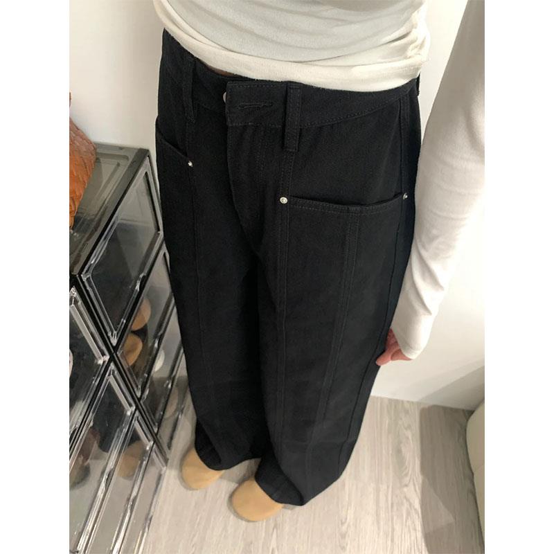 牛仔裤女2025新款春秋阔腿裤大尺码胖mm梨型身材宽松高腰黑色直筒