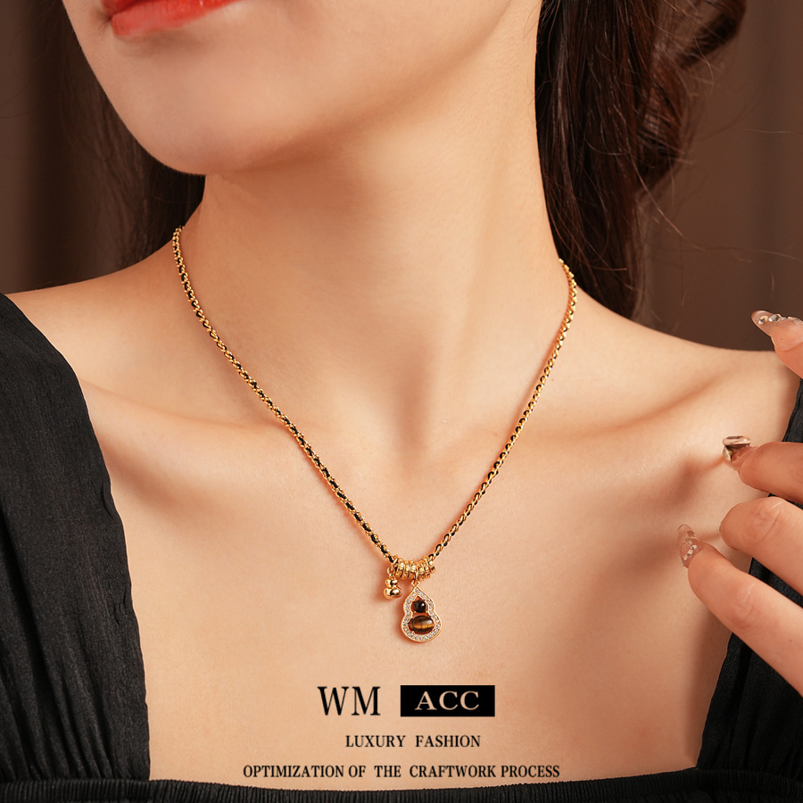 锆石虎眼石葫芦吊坠项链轻奢小众感锁骨链新中式复古