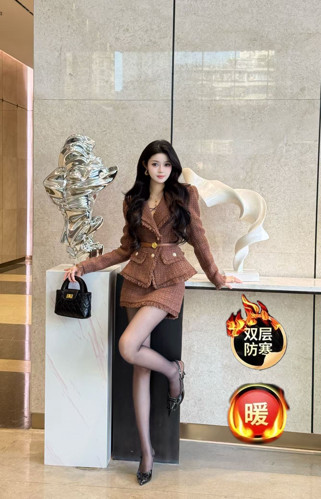 【精选优品】冬季小香风羽绒加厚时尚法式修身显瘦流行套装252096