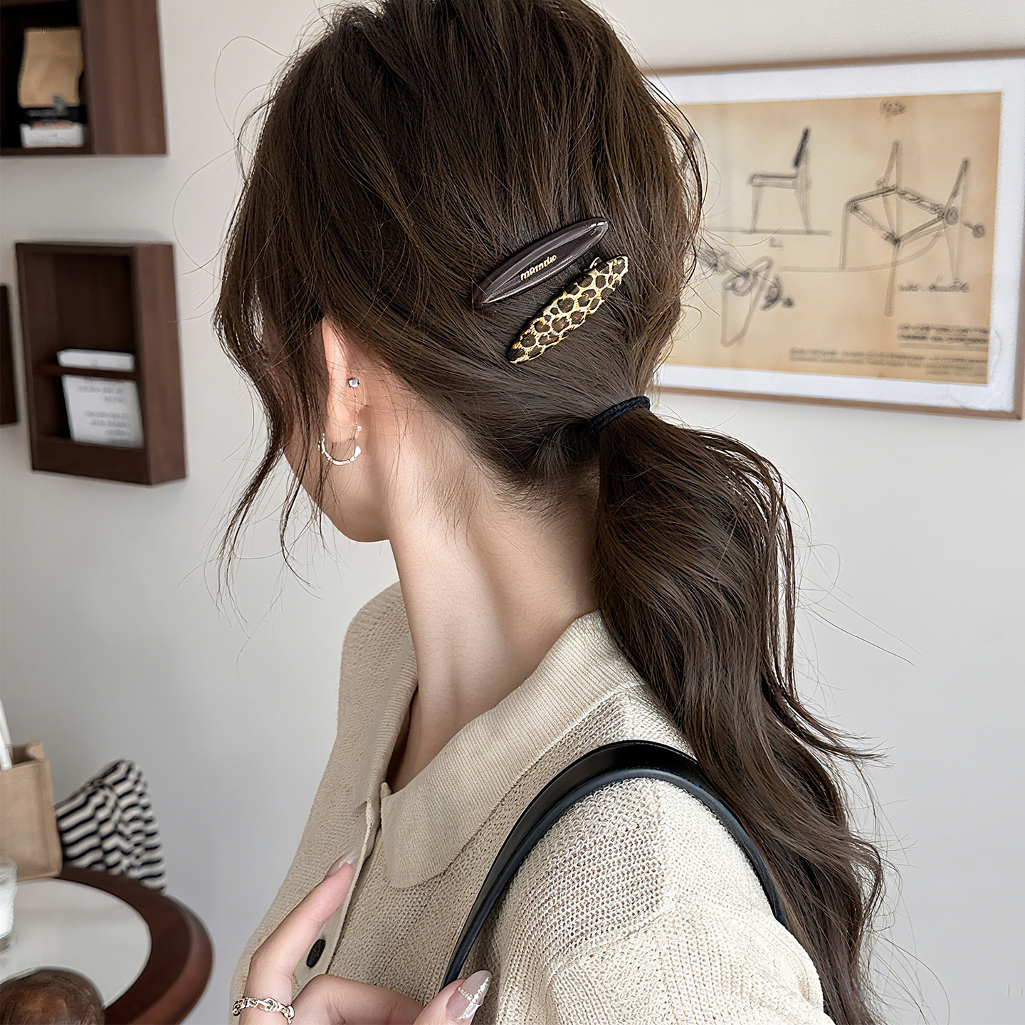 韩系豹纹发夹女秋冬气质百搭字母侧边刘海碎网红发卡鸭嘴夹一字夹