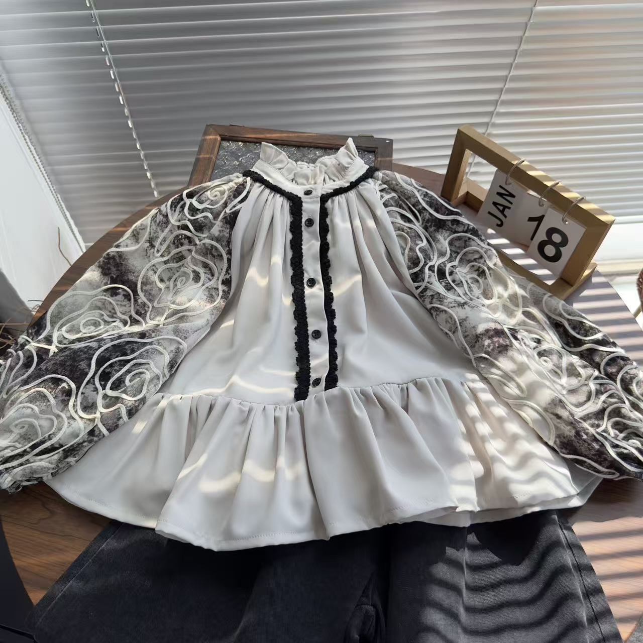 女童衬衫秋季长袖外套韩版花色洋气百搭复古宫廷风小衫上衣