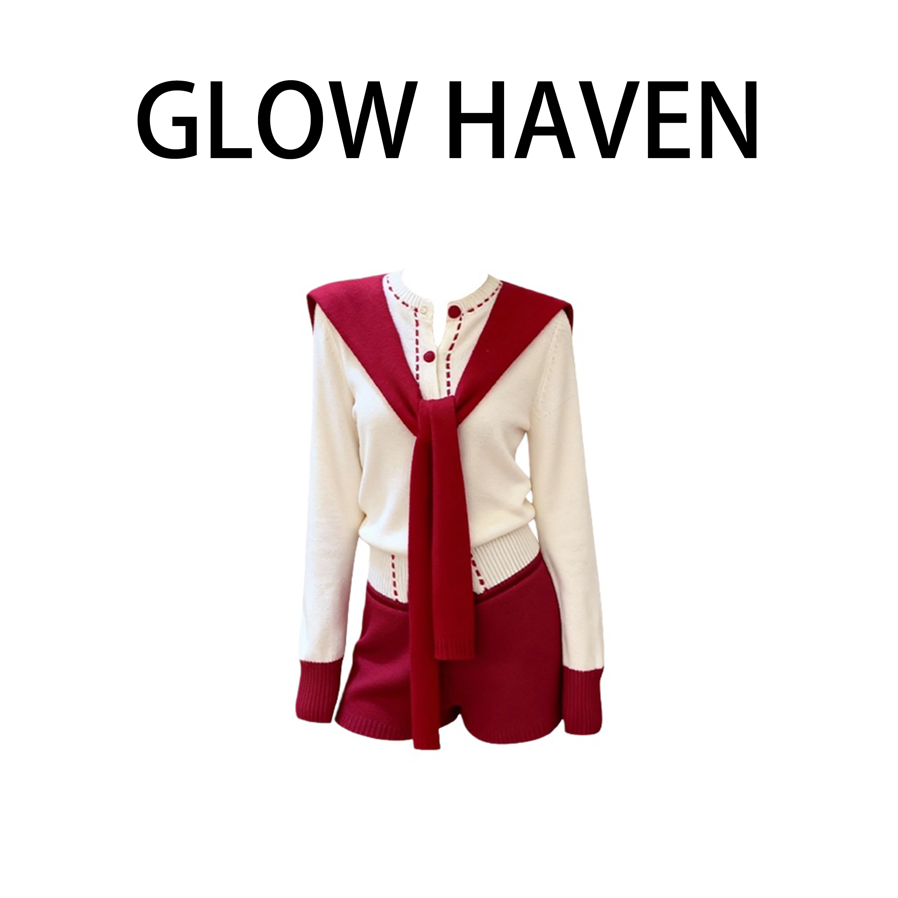 2026秋冬新款圣诞氛围感穿搭针织衫女毛衣披肩百搭红色短裤两件套