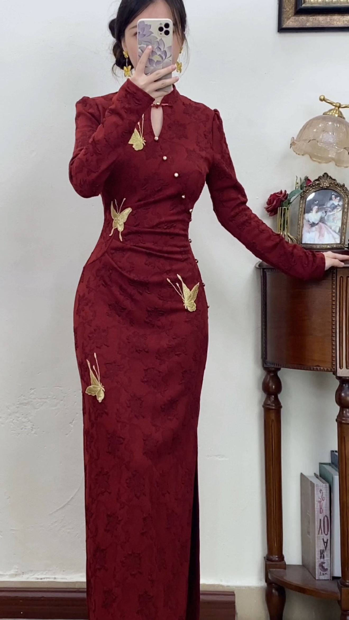 予溪自制【喜相逢】国风新中式红色优雅修身收腰显瘦大气旗袍连衣裙