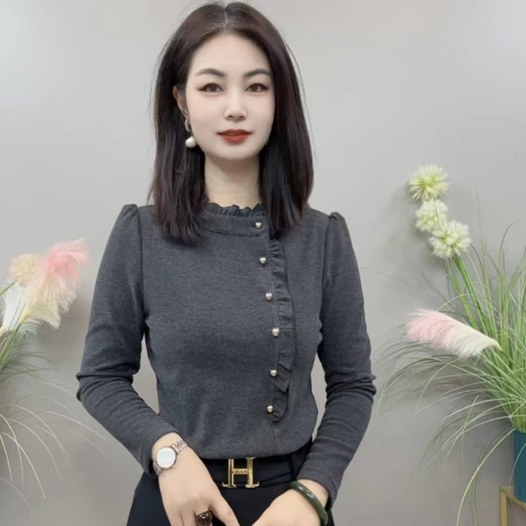 恒源祥彩羊爆款2025秋冬新款时尚洋气修身显瘦木耳边双面绒上衣