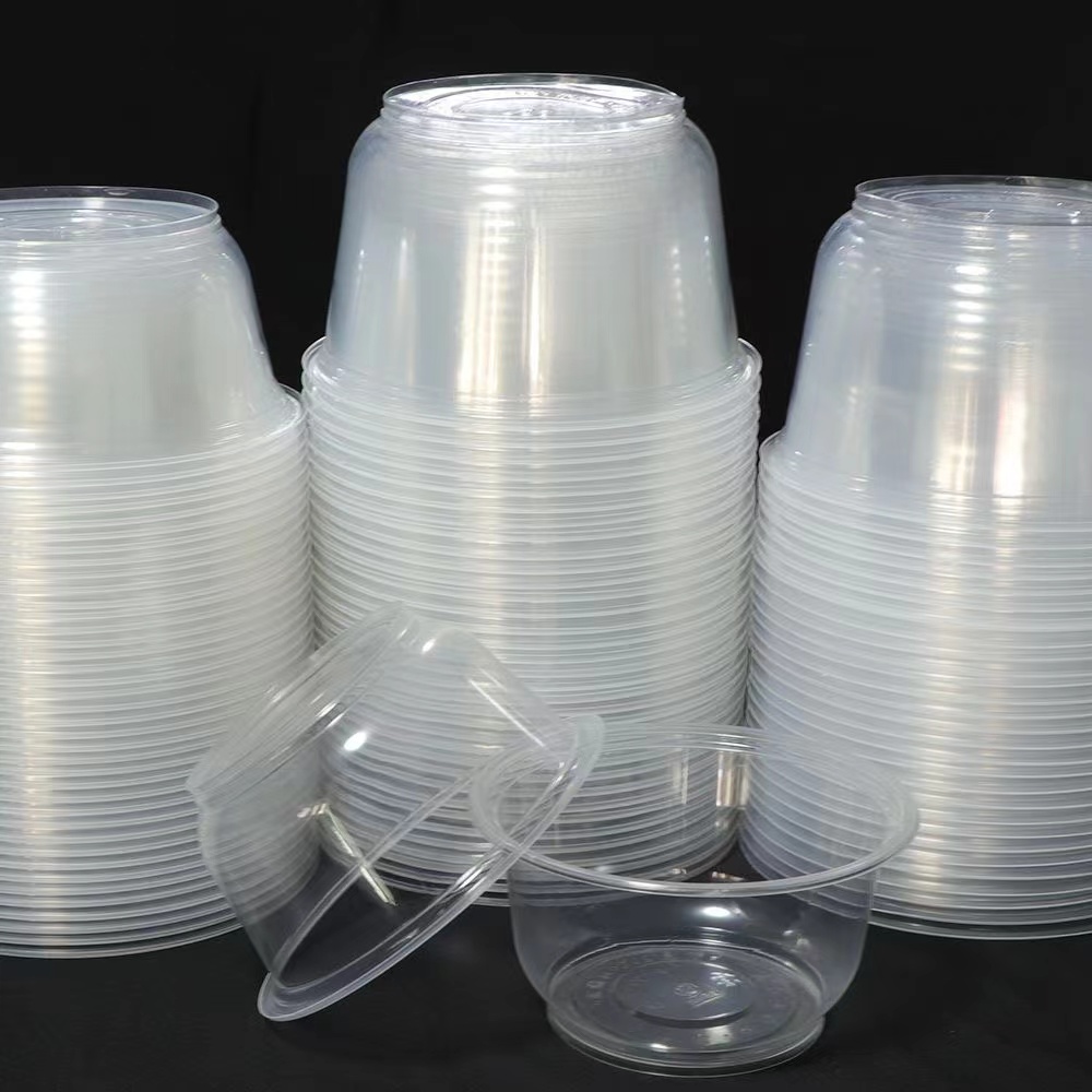 【50个带碗】一次性批发碗圆形塑料碗冰粉打包餐盒家用酒席透明汤碗