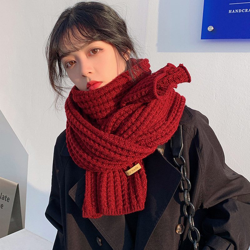 男士围巾女冬季2025新款原宿纯色毛线保暖学生针织加厚情侣围脖