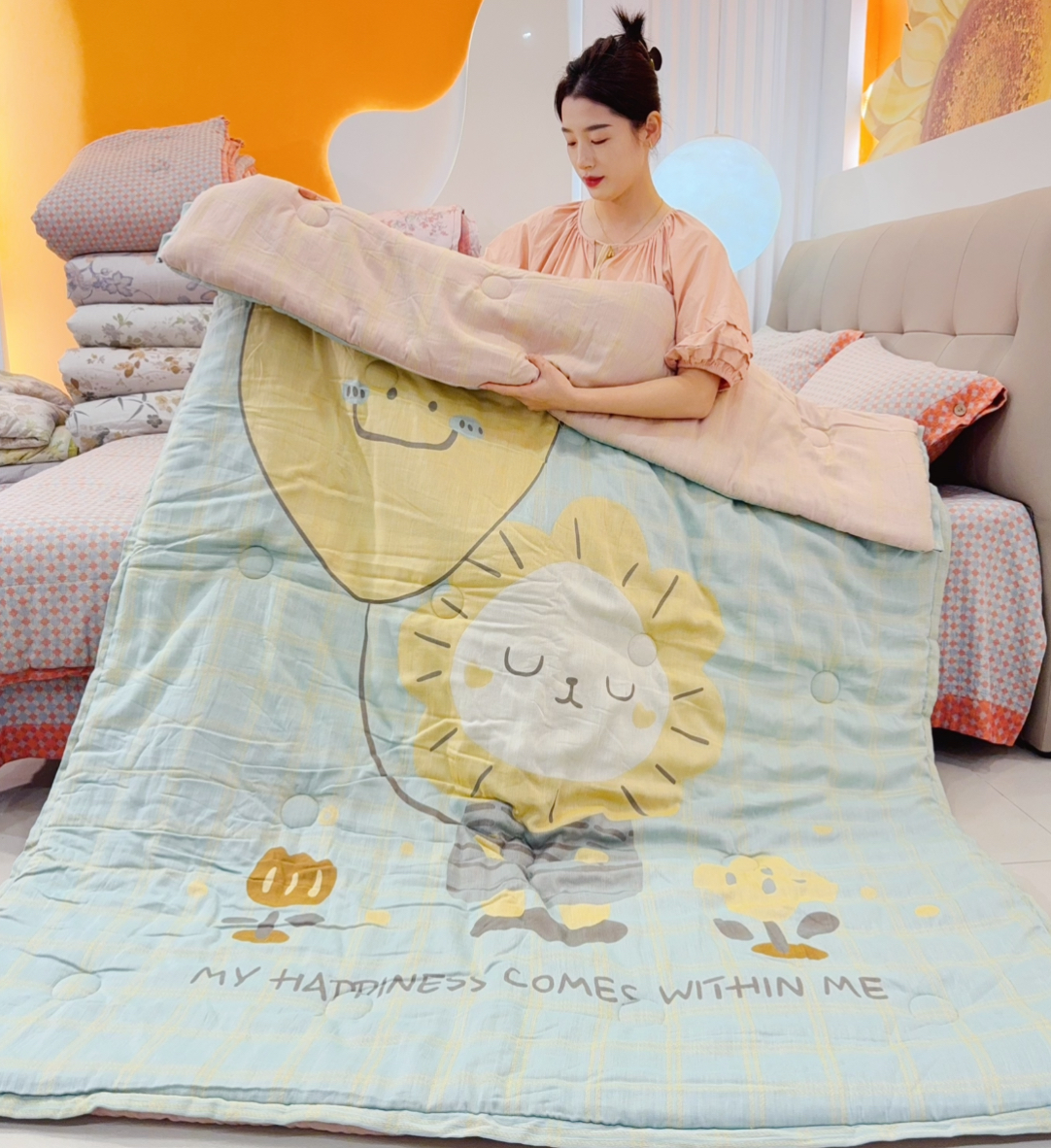 【1.5米单人小狮】1.5米*2米纯棉双层纱秋冬被松软透气可机洗超柔