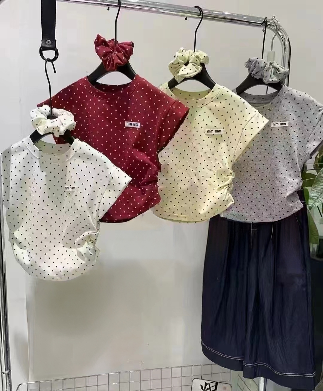 【亲子款】韩版波点女童新款短袖2025夏季T恤儿童洋气潮童短款上衣
