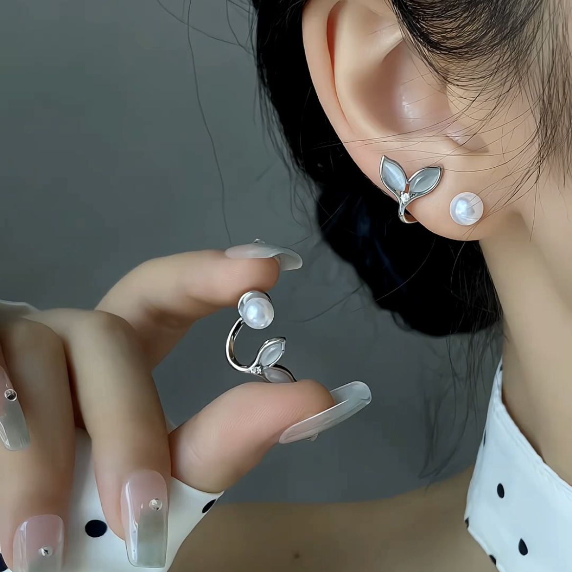 铜合金仿珍珠耳饰 【高阶V金版】鱼尾日韩耳钉轻奢欧若风气质温柔