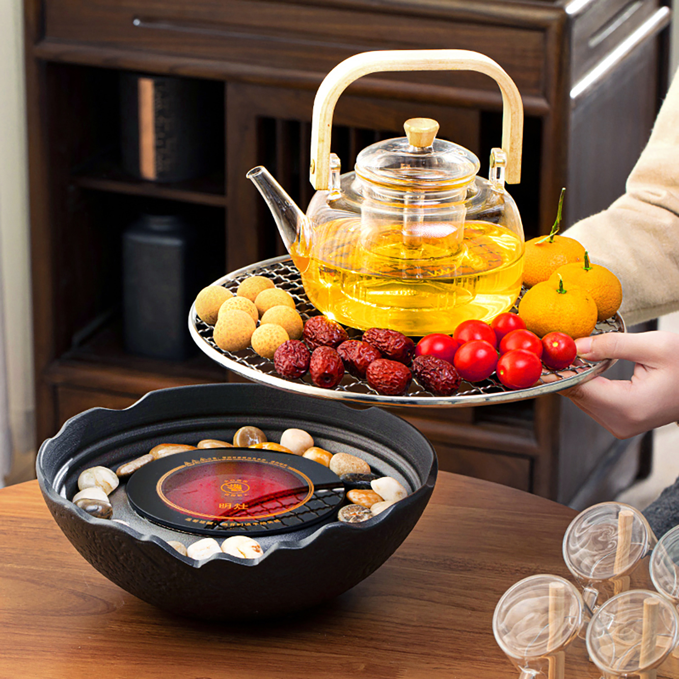 室内围炉煮茶壶套装器具全套家用室内轻奢烤火炉套装罐罐茶烤奶