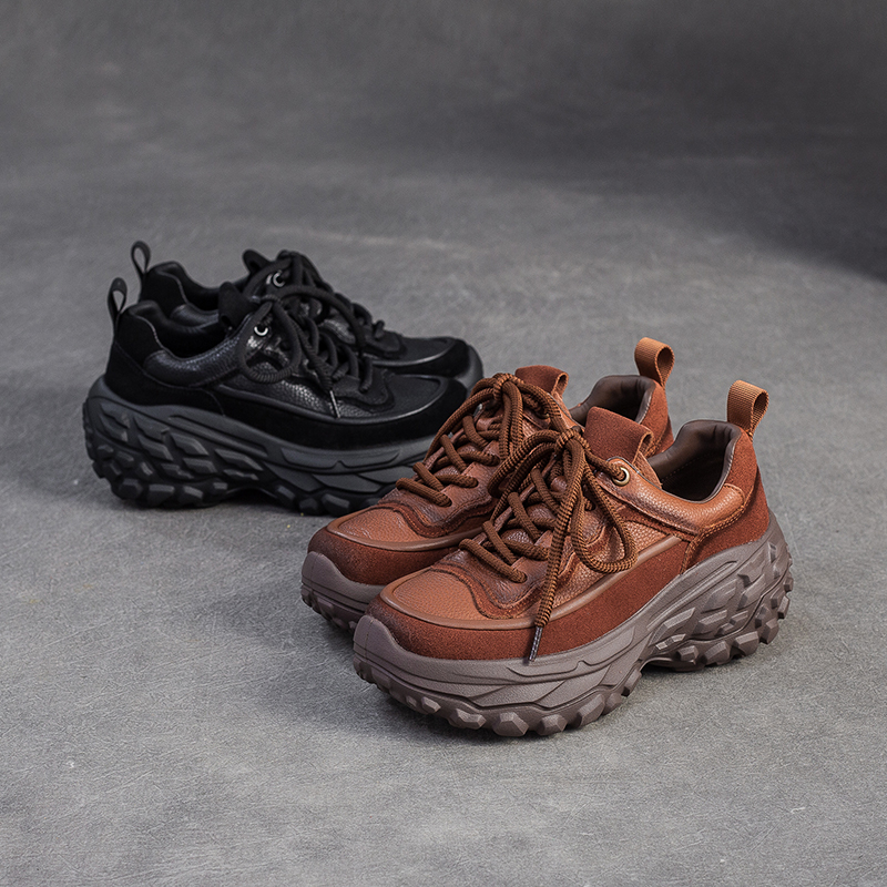 厚底增高休闲运动鞋女头层牛皮2025新款秋季松糕单鞋松糕时尚百搭