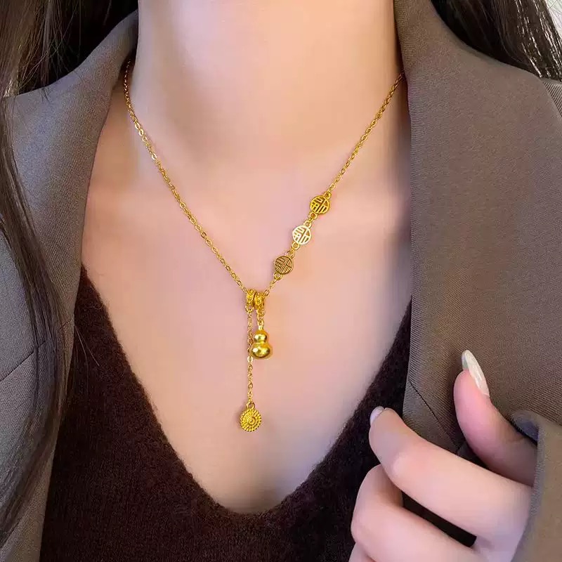 铜合金项链 （拍一发二送新四叶草项链）镀K金流苏福葫芦项链精素款