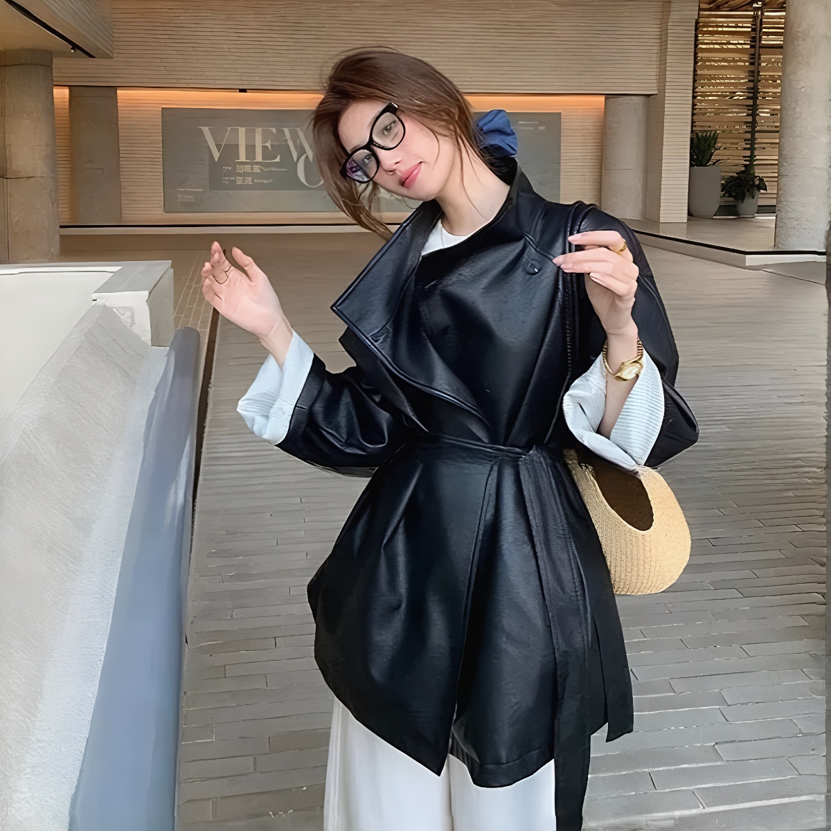 2025中长款炸街复古西装皮衣外套秋季系带皮衣网红上衣城市机能风