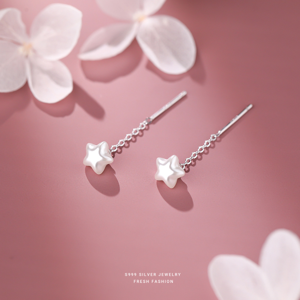 足银耳饰 星星耳线女999纯银耳钉夏季新款小清新高级感小众耳饰
