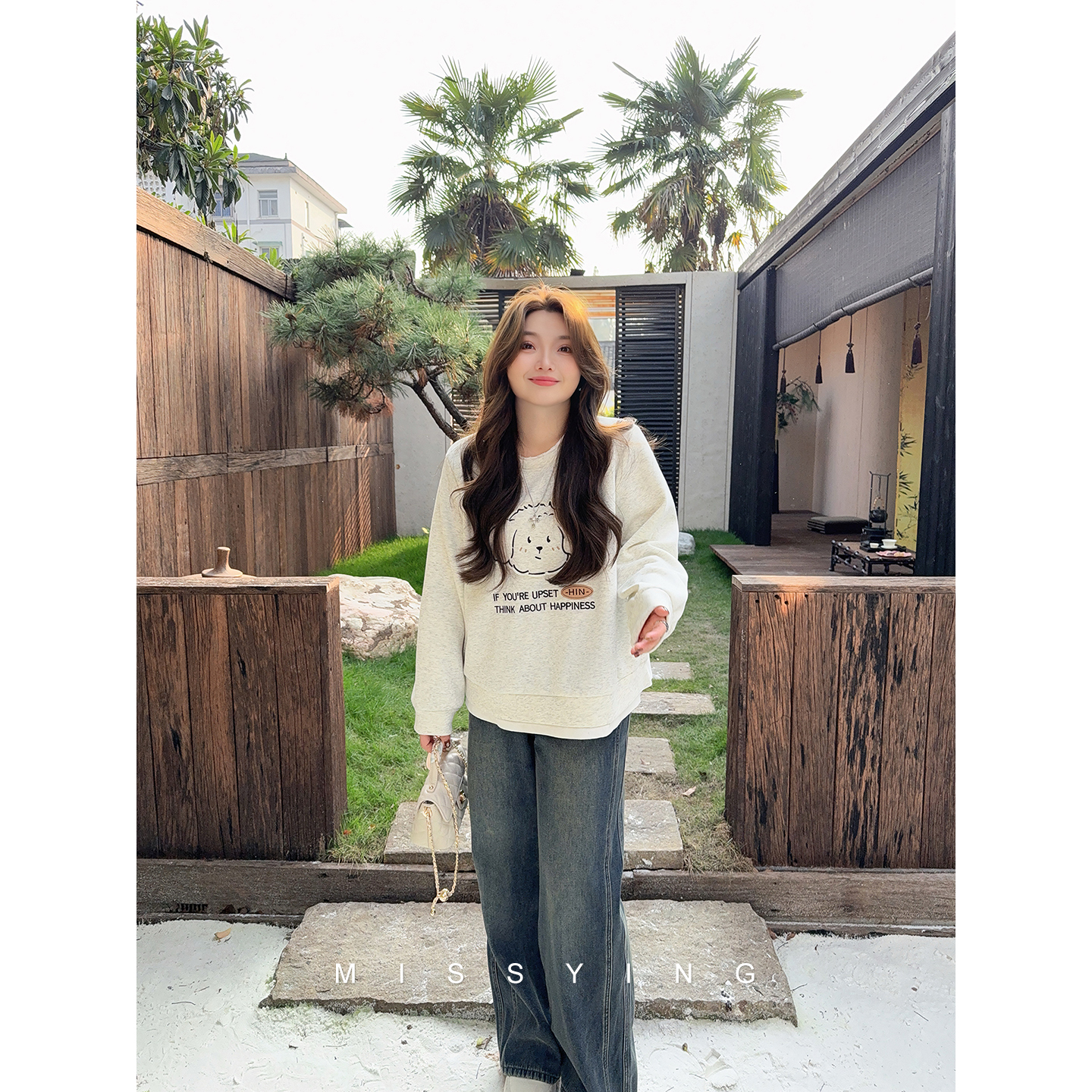 应小姐【小比熊】微胖大码冬季舒适显瘦加绒百搭假两件立体比熊卫衣