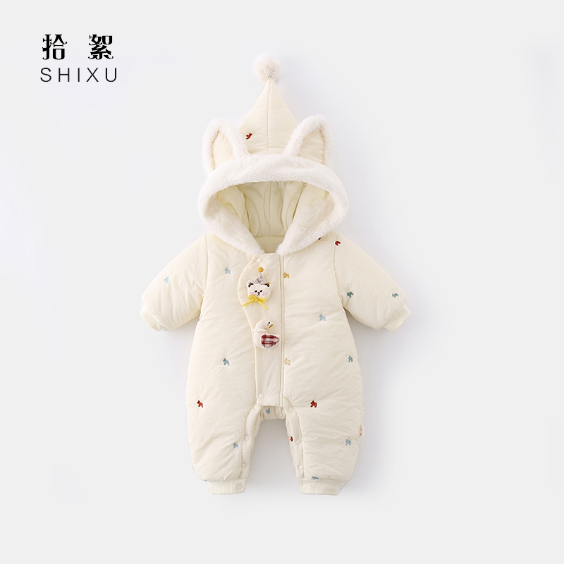 婴儿儿衣服冬装加绒夹棉连体衣百天宝宝可爱棉衣外套卡通哈衣棉服