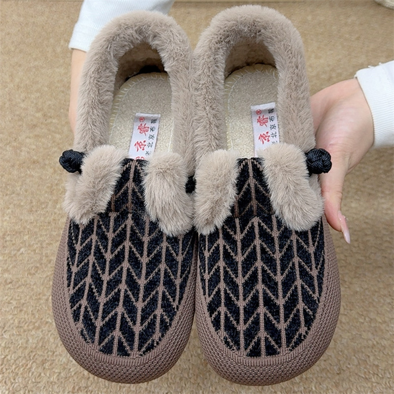 冬季加绒保暖女棉鞋老北京布鞋时尚软底中老年妈妈棉鞋平底鞋女棉