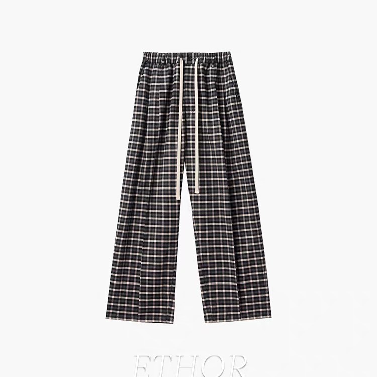 [新品]ETHOR设计师品牌25秋冬格纹系带休闲长裤