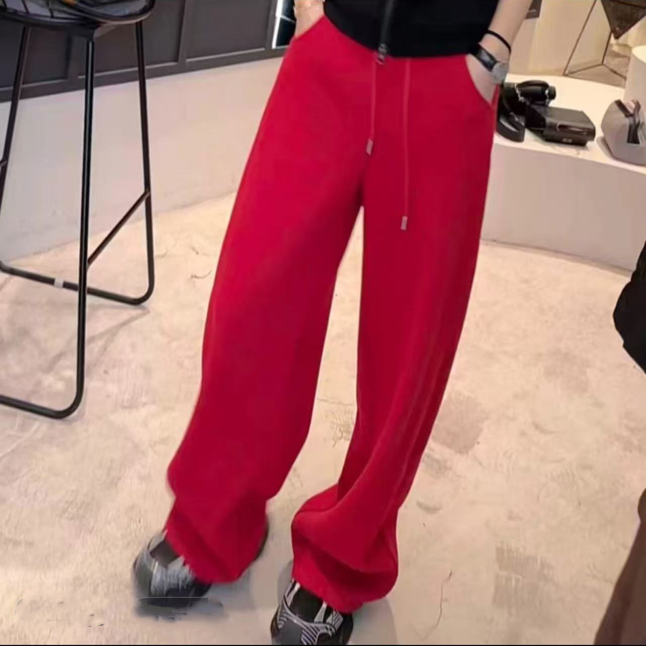 2025冬季新品时尚百搭款潮流加绒保暖抽绳长裤休闲洋气女士裤8315