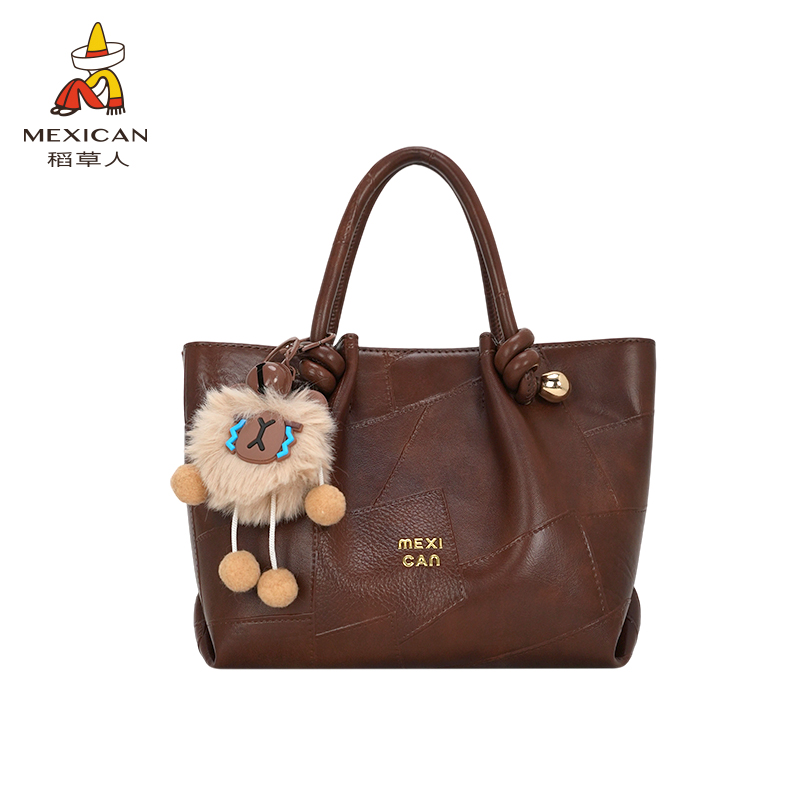 稻草人2025女阳光落日新品大容量手提锁扣菜篮子精致斜挎包