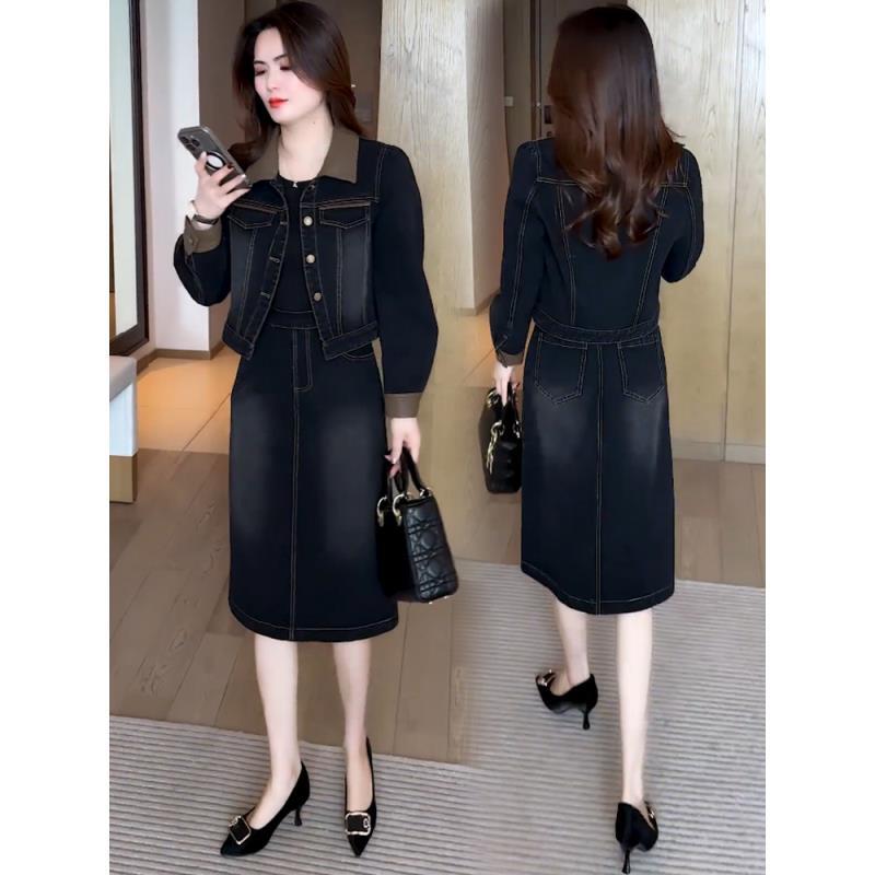 秋装牛仔连衣裙2025年新款春秋时尚洋气显瘦女装减龄两件套装裙子