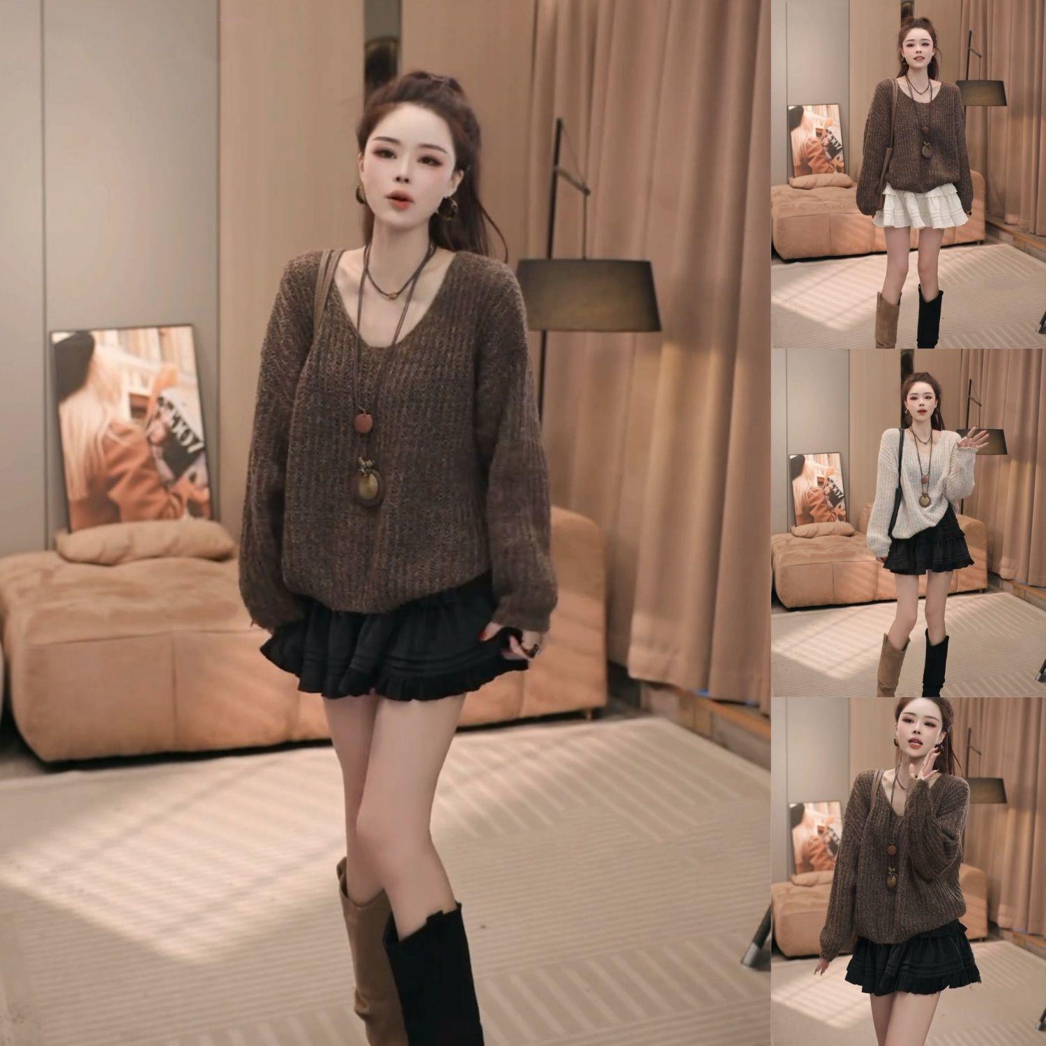 时尚套装一整套女秋冬季韩系高级感慵懒风毛衣配短裙子穿搭两件套