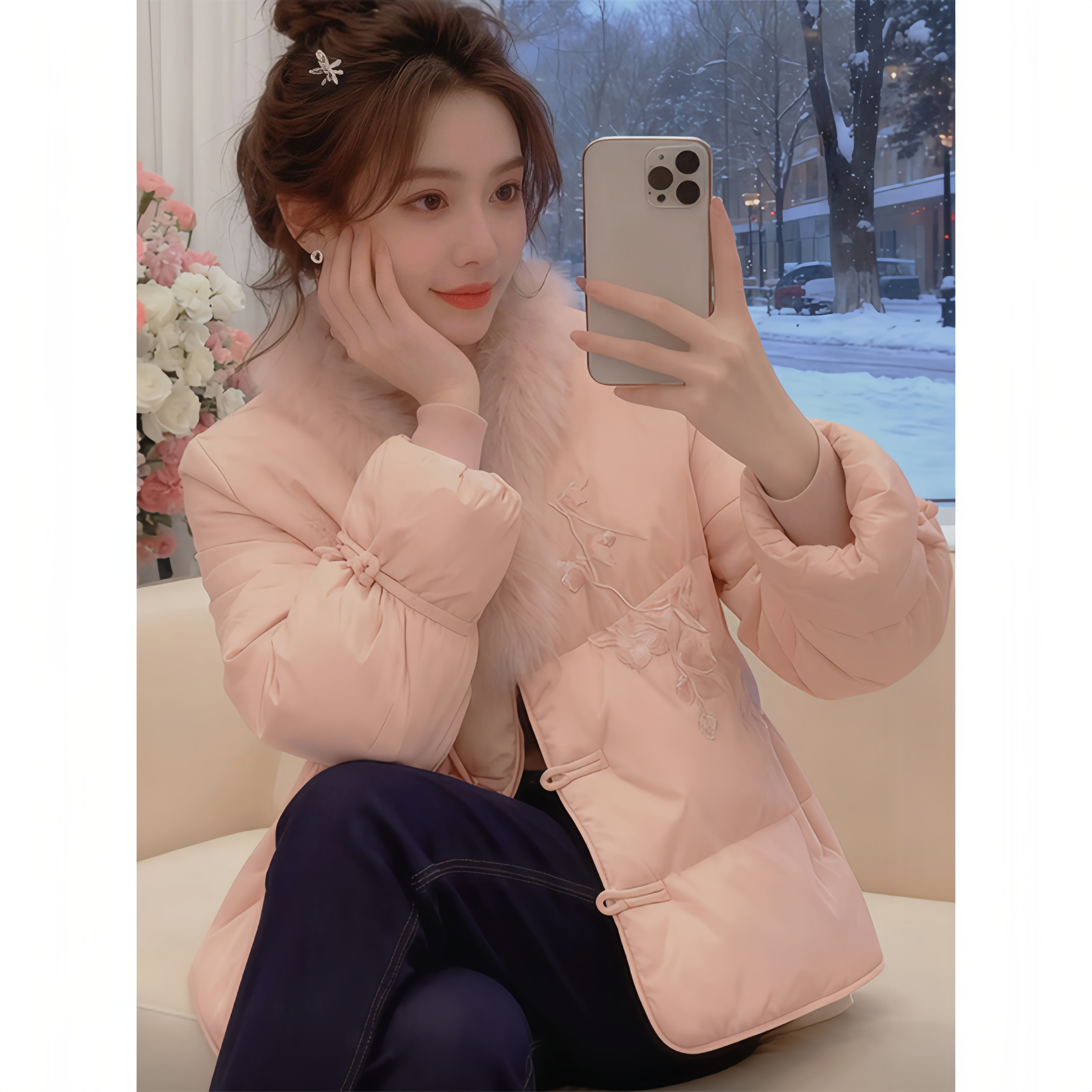 新中式国风刺绣棉服女2025冬季高级感新年战衣厚外套