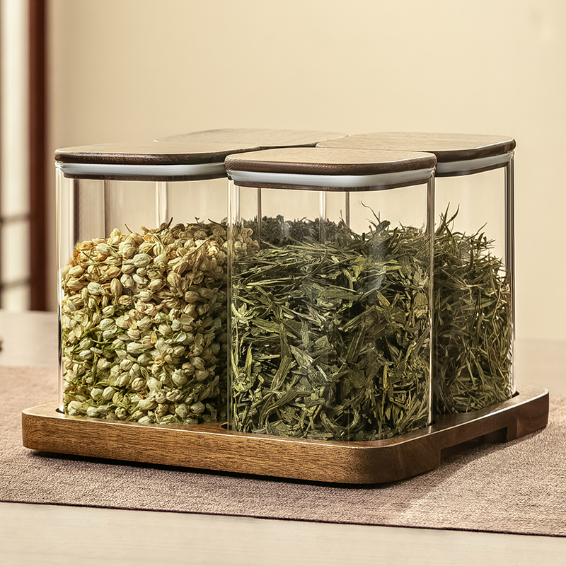 食品级玻璃茶叶罐密封罐茶叶储存罐茶叶分装盒红茶花茶四方收纳罐