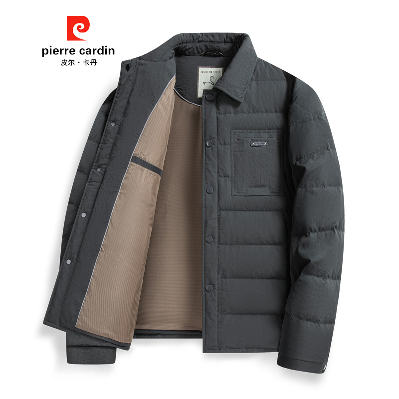皮尔卡丹秋冬男士短款翻领保暖商务休闲羽绒夹克中厚款鹅绒服