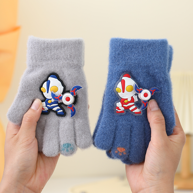 儿童手套冬季保暖3-8岁6五指套男童写字可爱卡通奥特曼男孩幼儿园